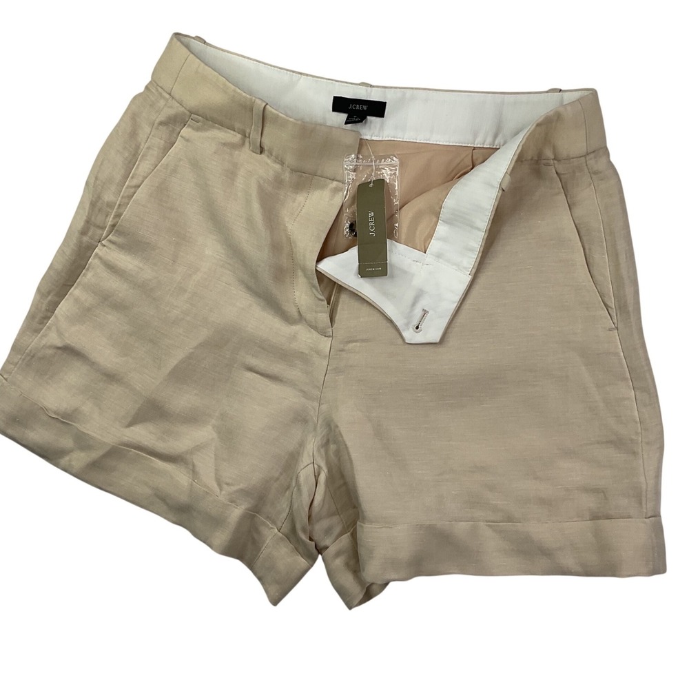 J Crew Shorts Linen Blend Lined Beige Pockets Cuffed Women Sz 8 BH826 Casual NWT